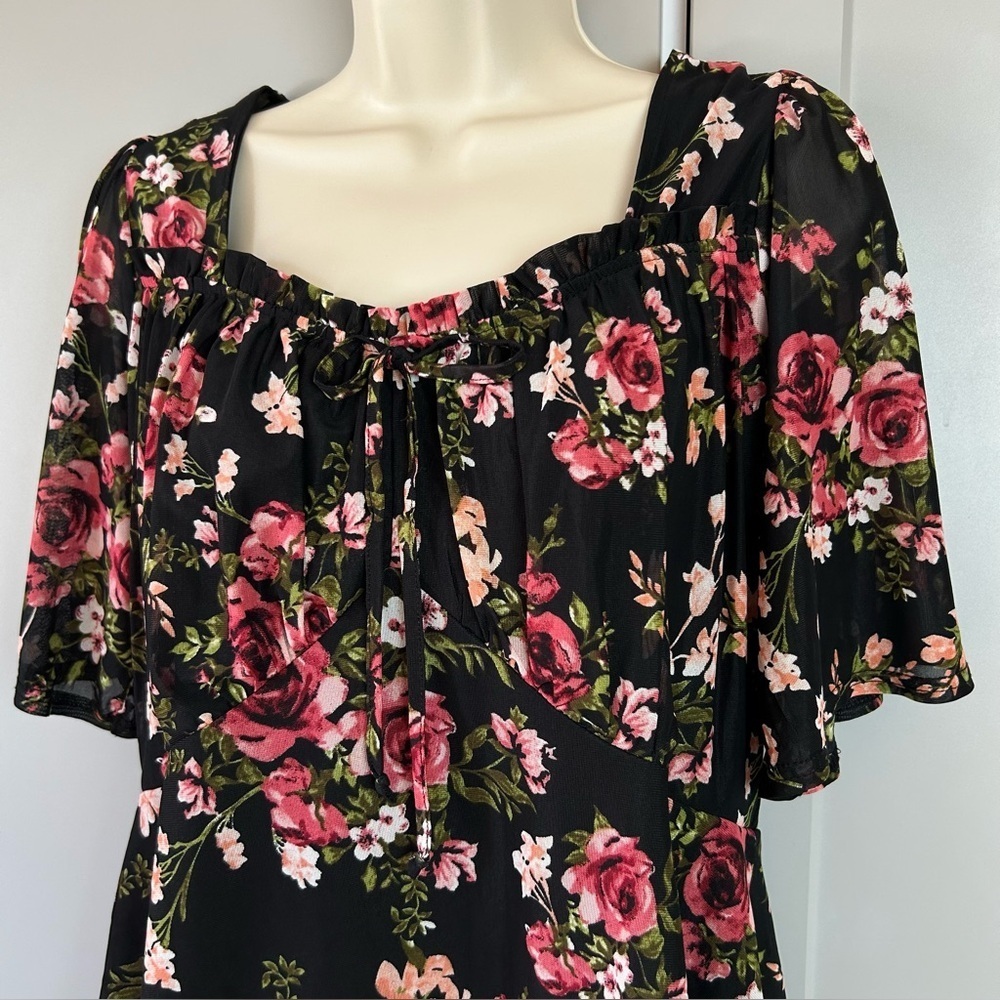 Womens L Black Babydoll Top Flowy Sleeve Fairy Dark Romantic Whimsigoth Witchy
